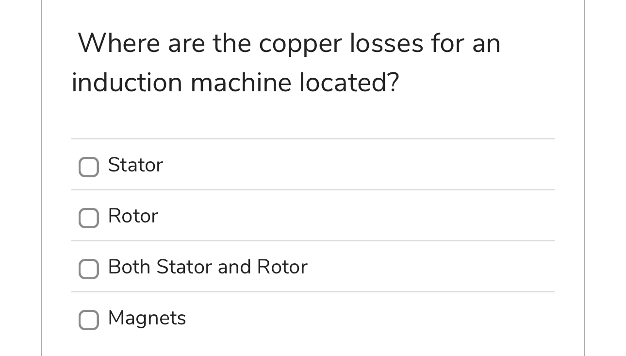 Where are the copper losses for an induction