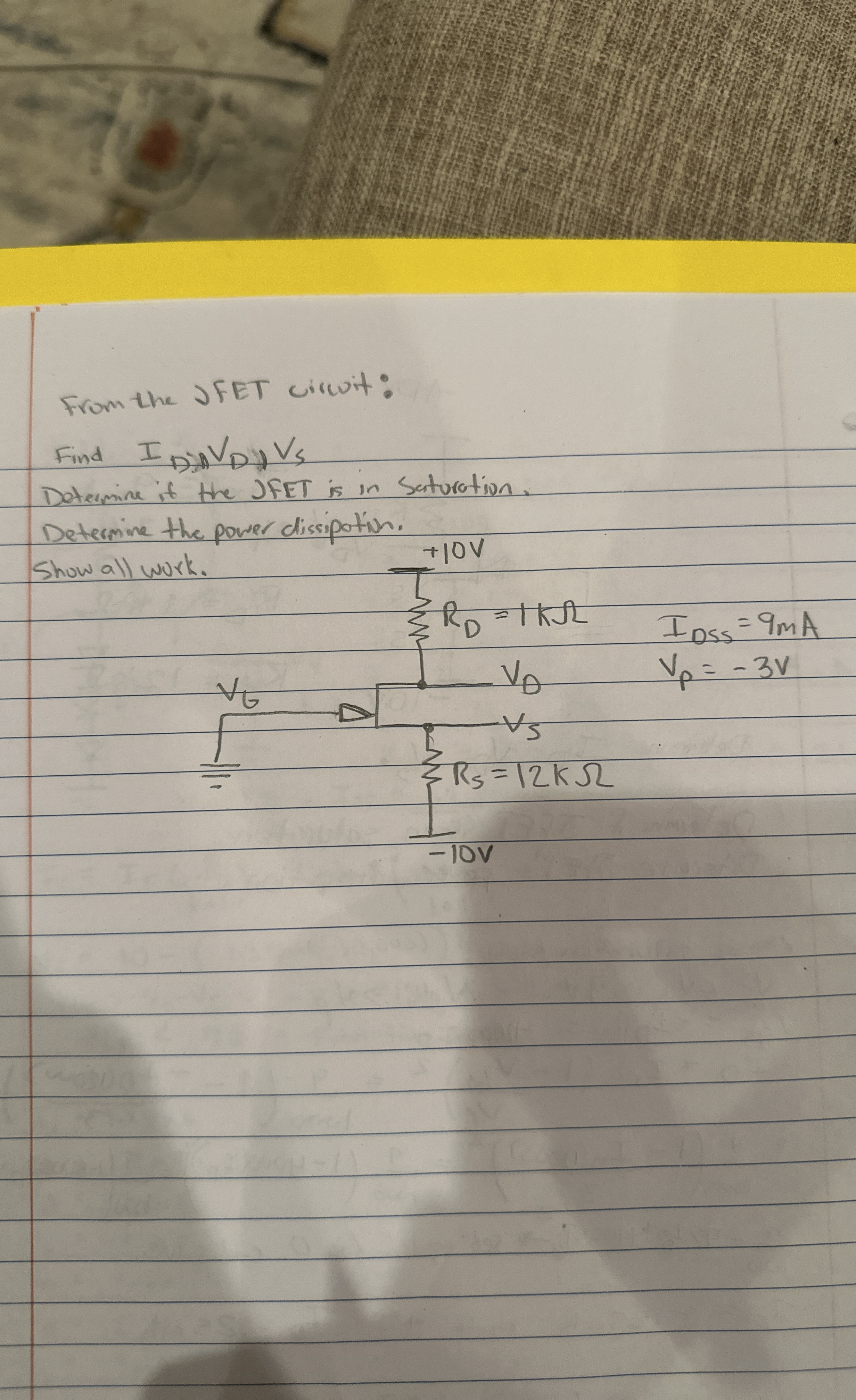 How to solve from the JFET circuit: Find I D N V