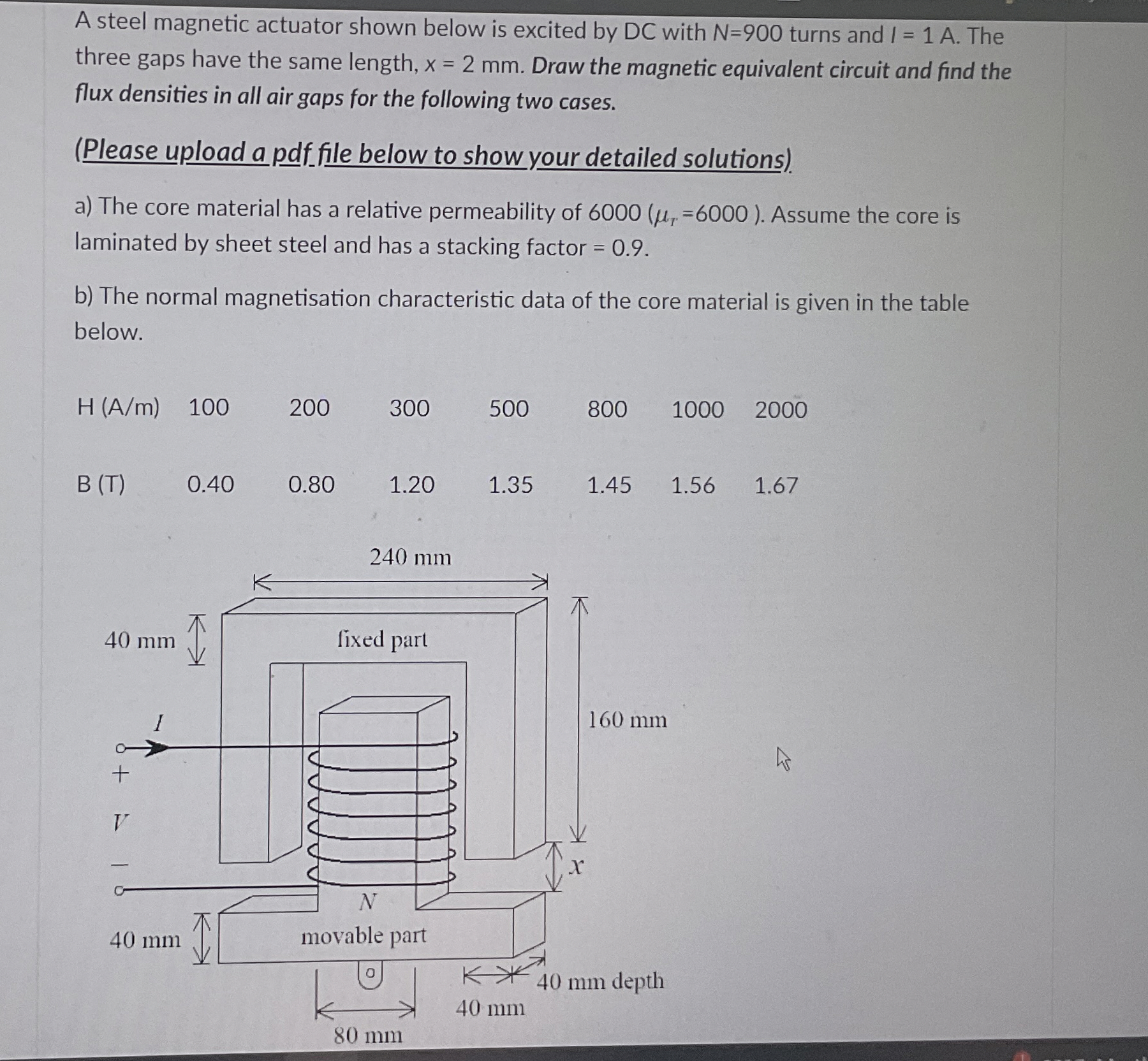 A steel magnetic actuator shown below is excited