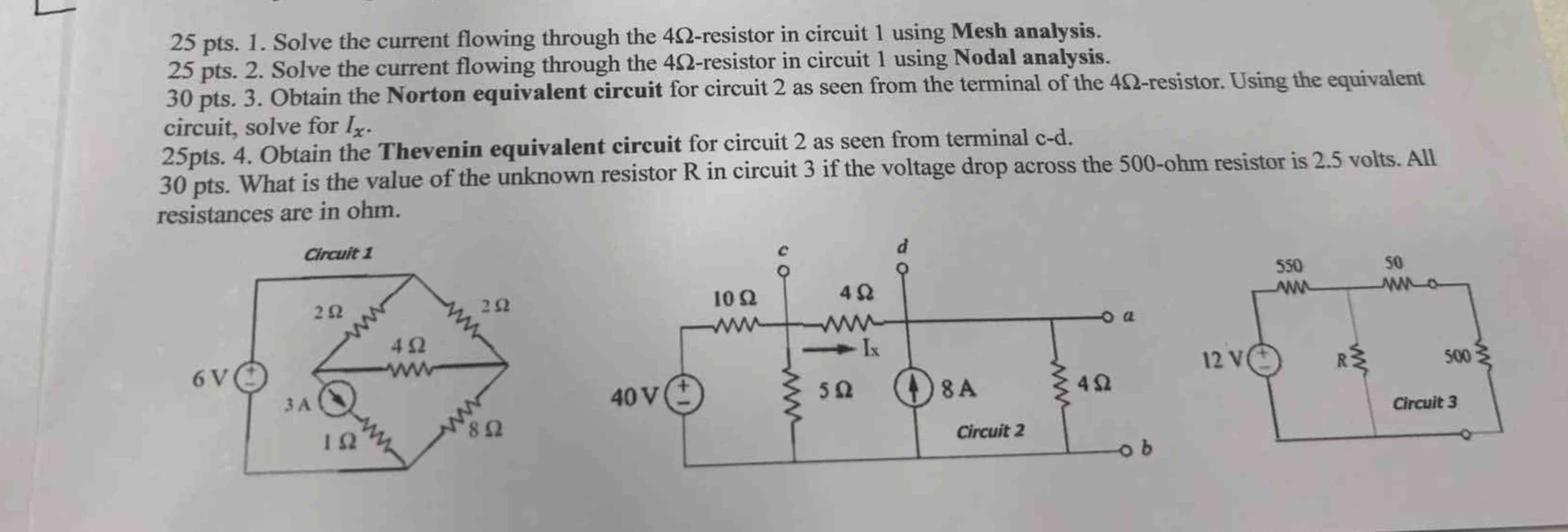 2 5 pts . 1 . Solve the current flowing through