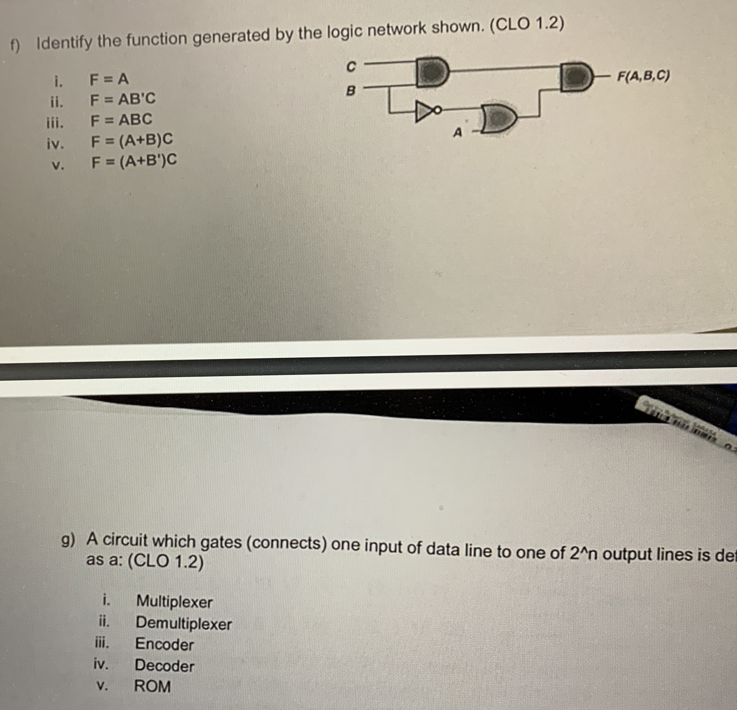 f ) Identify the function generated by the logic