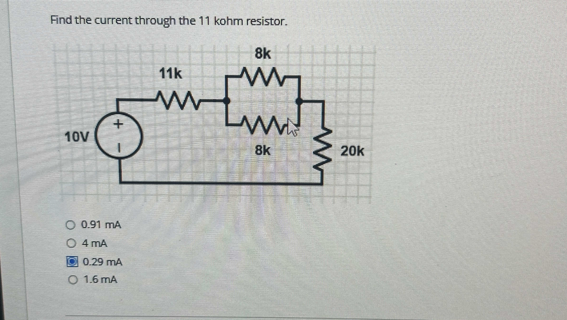 Find the current through the 1 1 kohm resistor.