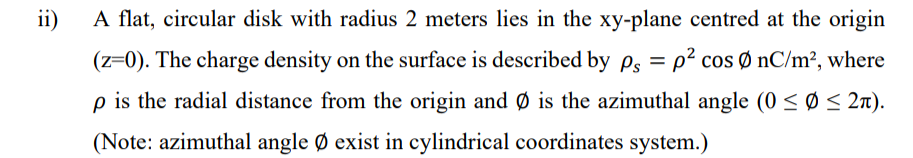 ii ) A flat, circular disk with radius 2 meters