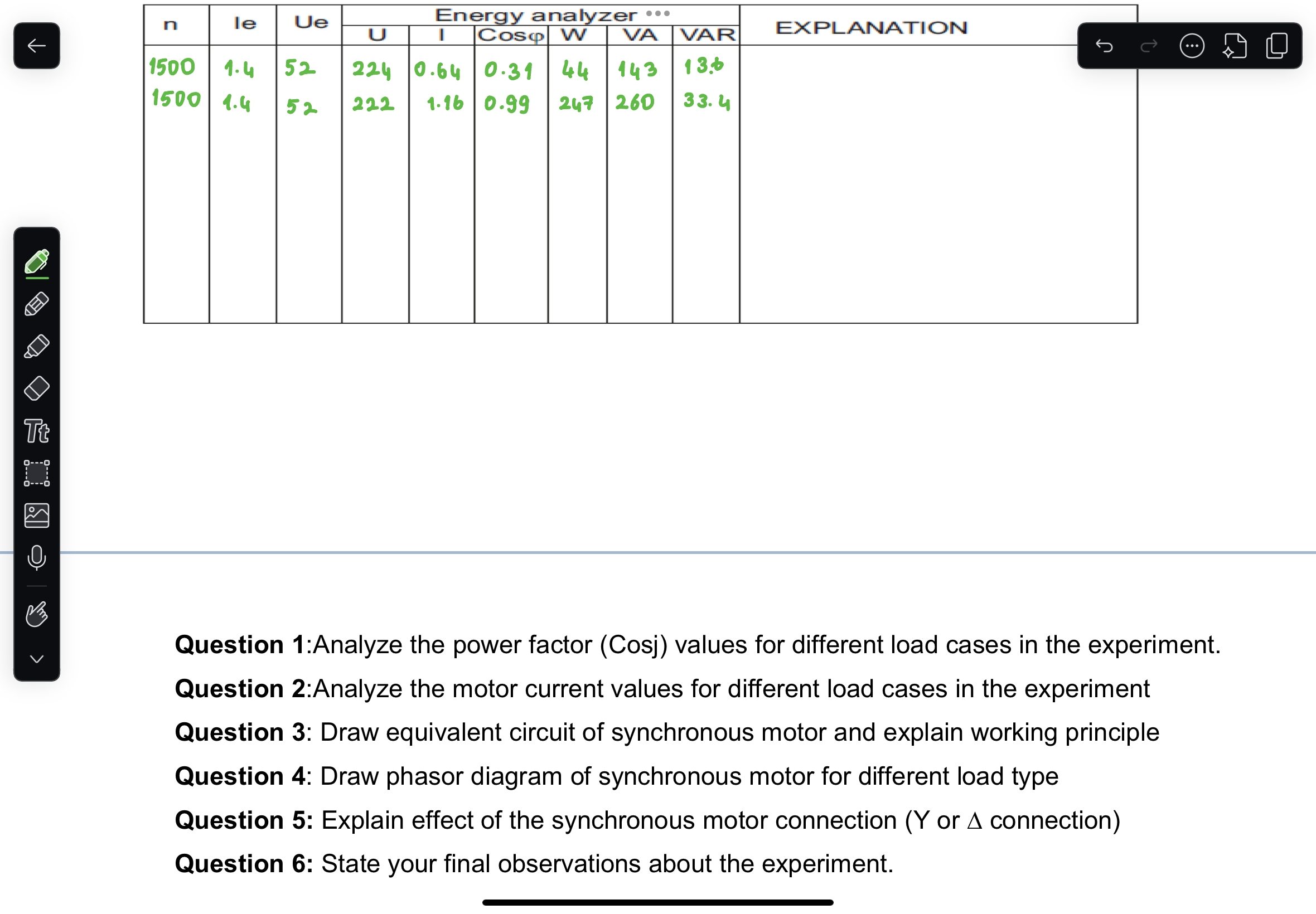 Question 1 :Analyze the power factor ( Cosj )