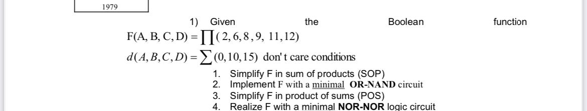 1 9 7 9 Given the Boolean function F ( A , B , C