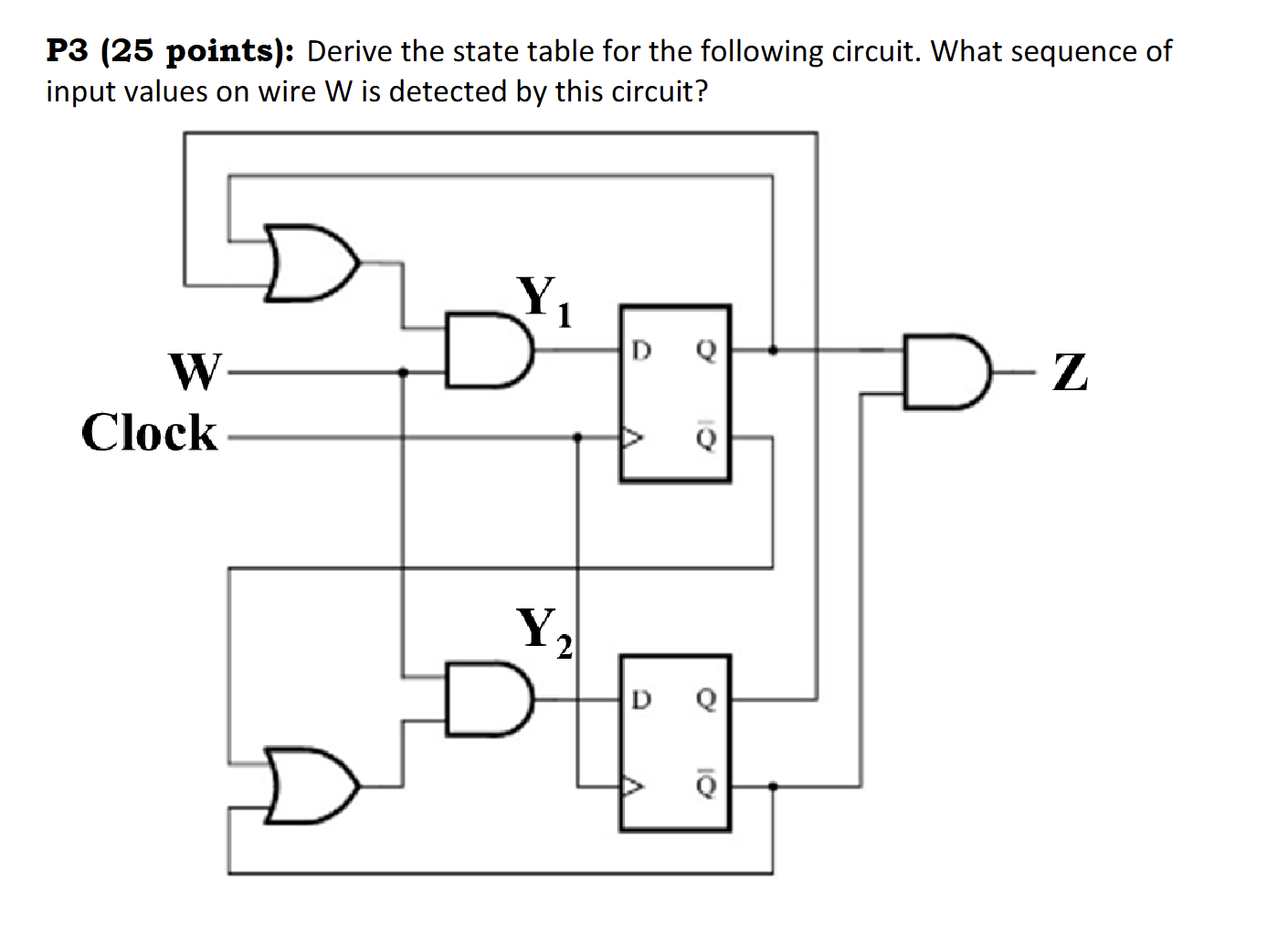P 3 ( 2 5 points ) : Derive the state table for