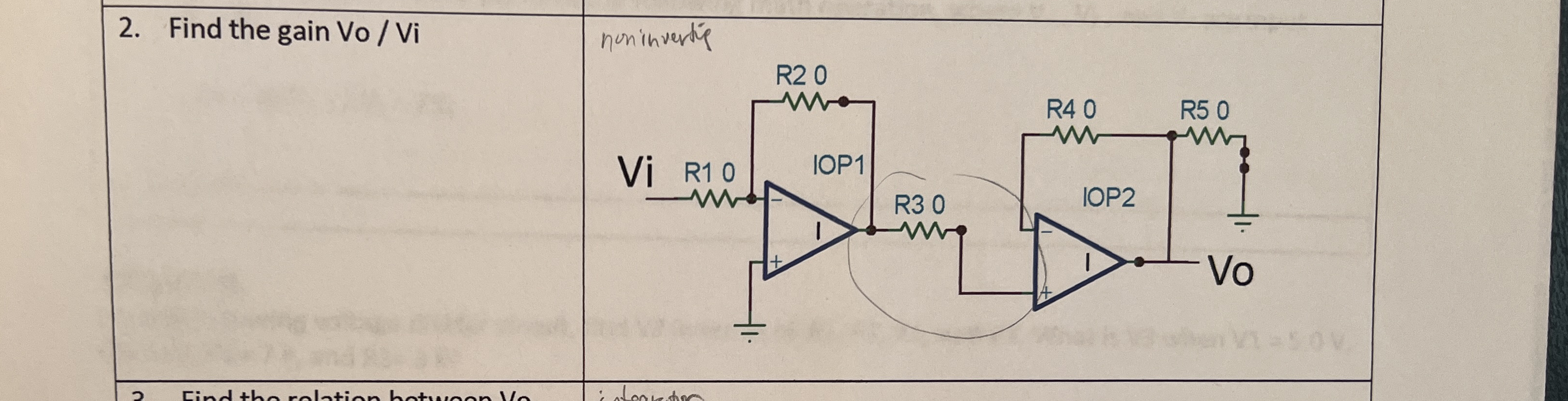 Find the gain V o o V i noninvertis