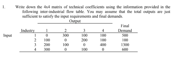 1 . Write down the \ ( 4 \ times 4 \ ) matrix of