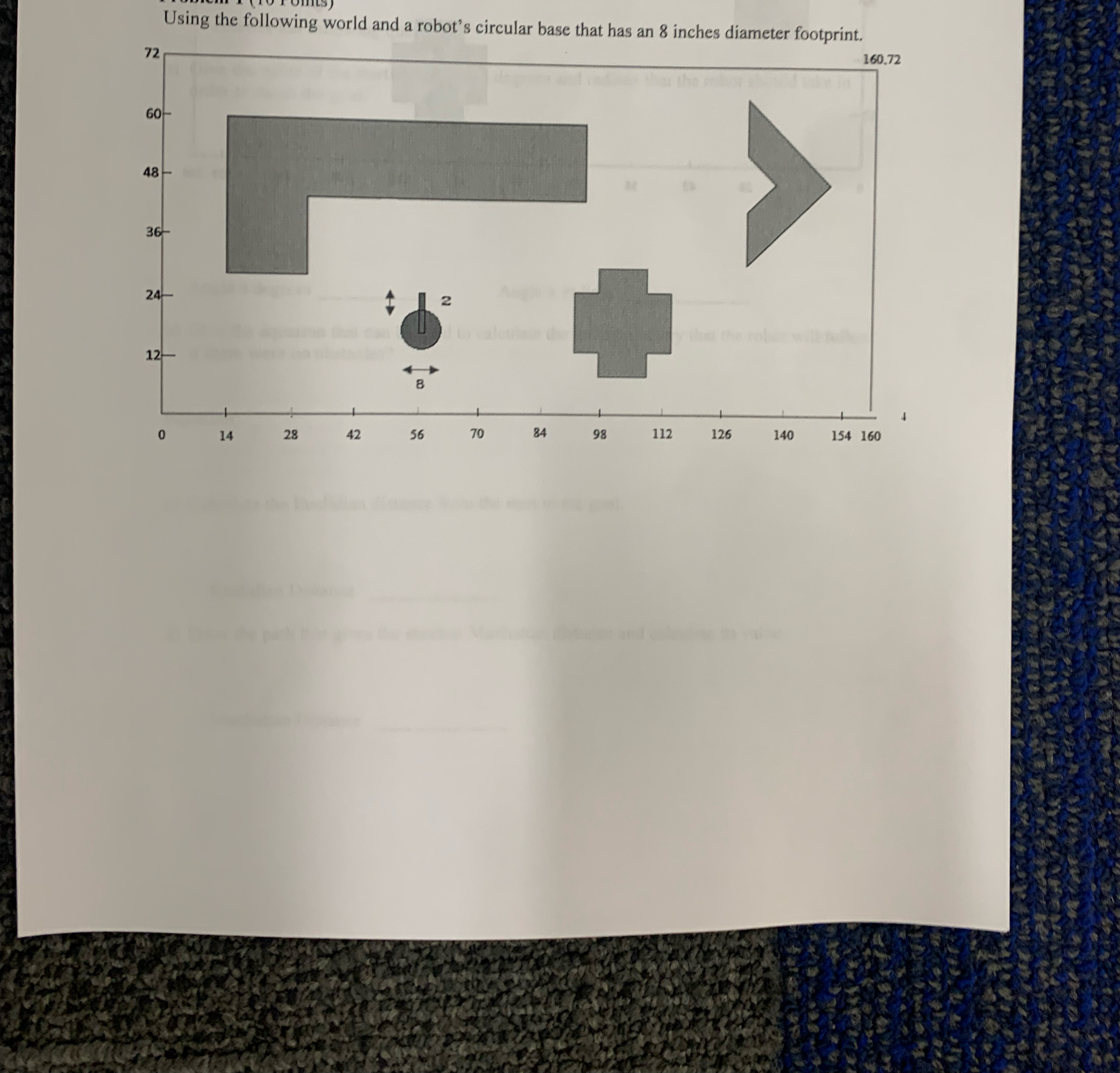 Using the following world and a robot's circular