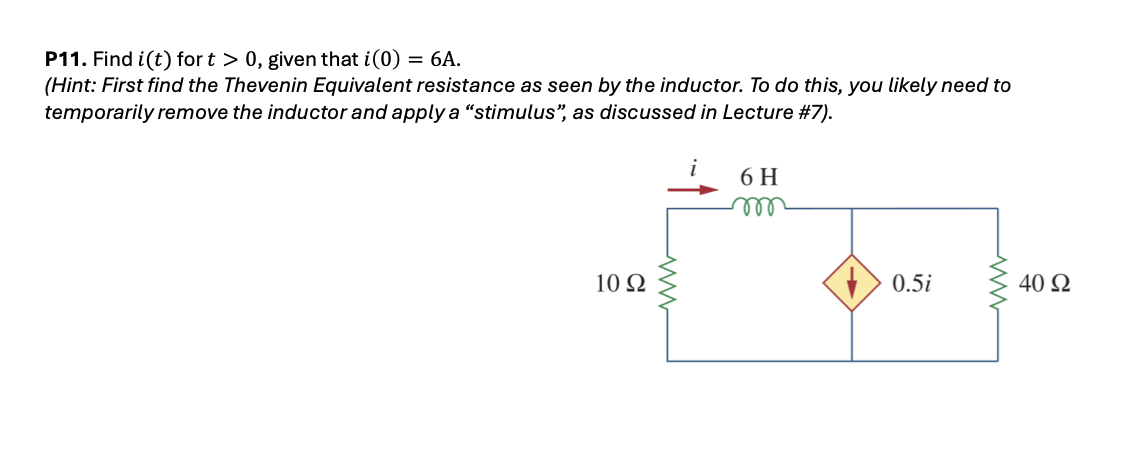 P 1 1 . Find \ ( i ( t ) \ ) for \ ( t > 0 \ ) ,