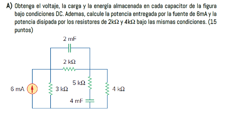 Obtain the voltage, charge, and energy stored in