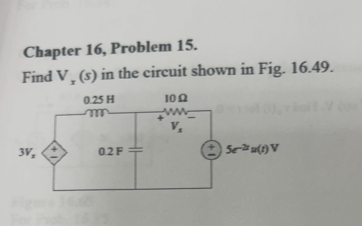 Chapter 1 6 , Problem 1 5 . Find V x ( s ) in the