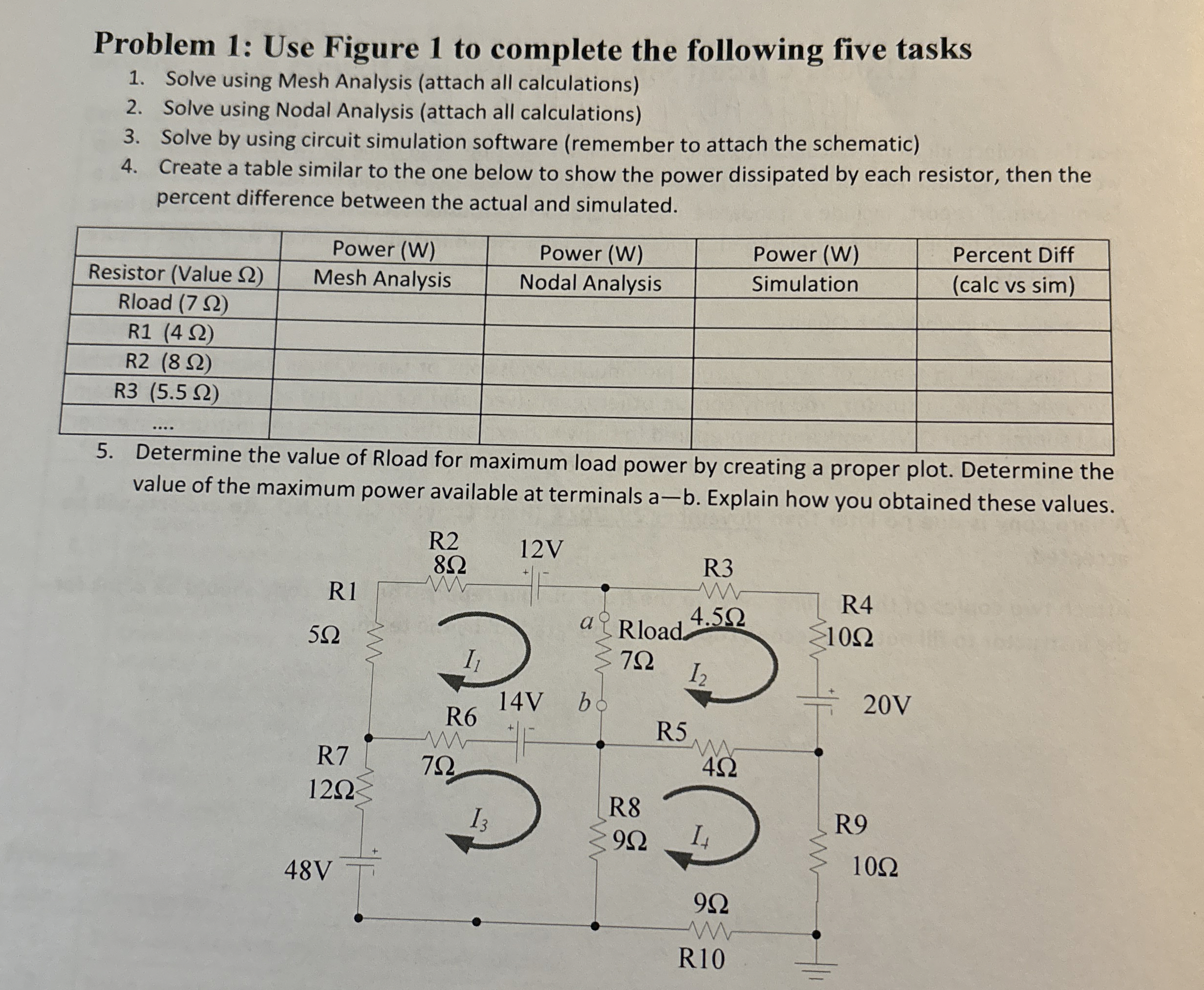 1 . Solve using mesh analysis 2 . solve using
