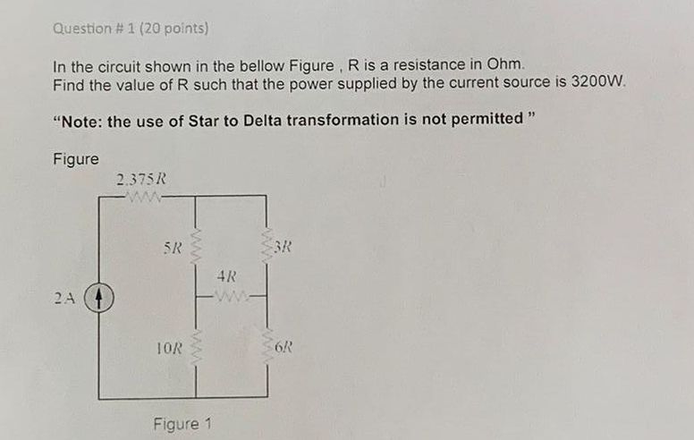 Question # 1 ( 2 0 points ) In the circuit shown