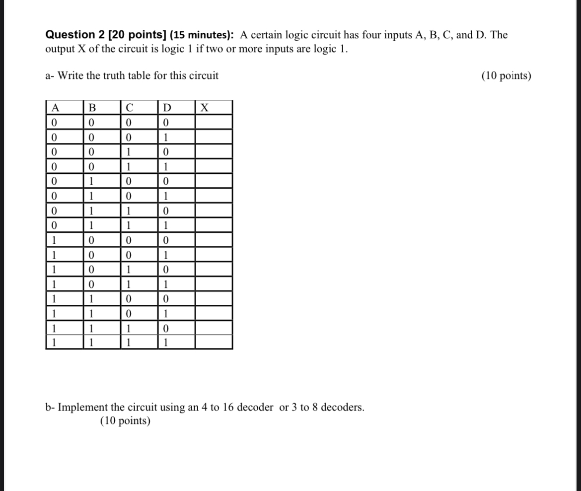 Question 2 [ 2 0 points ] ( 1 5 minutes ) : A