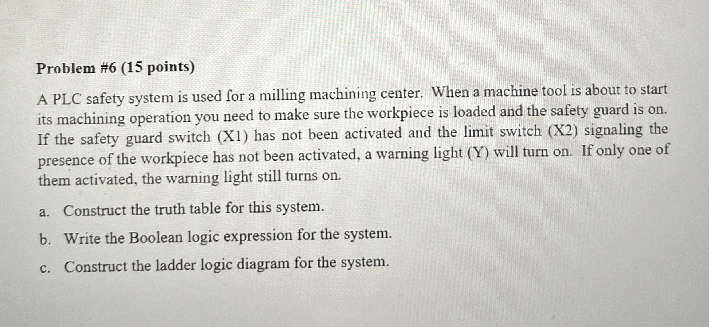 Problem # 6 ( 1 5 points ) A PLC safety system is