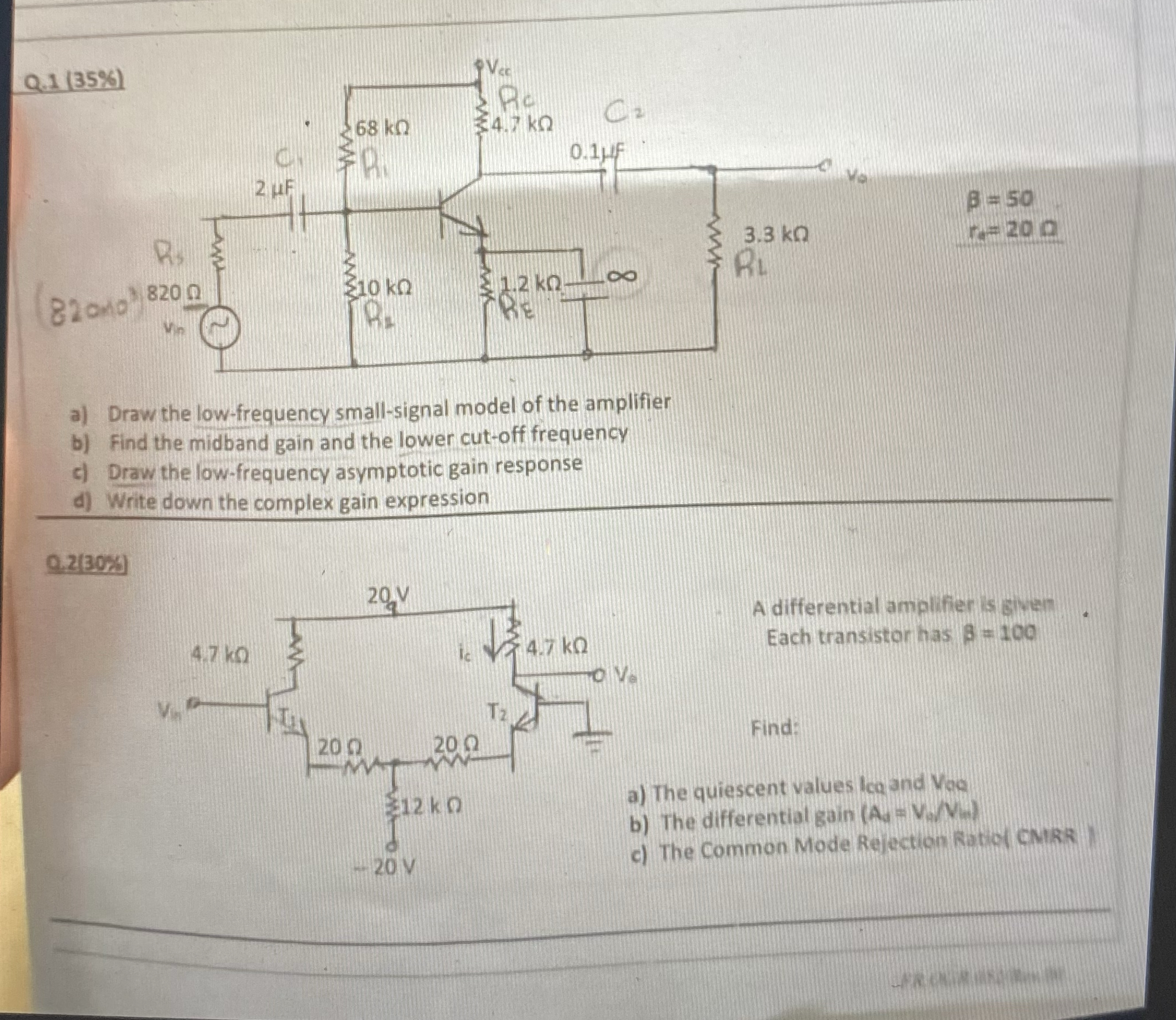 a ) Draw the low - frequency small - signal model