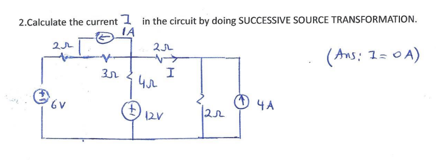 2 . Calculate the current 1 in the circuit by