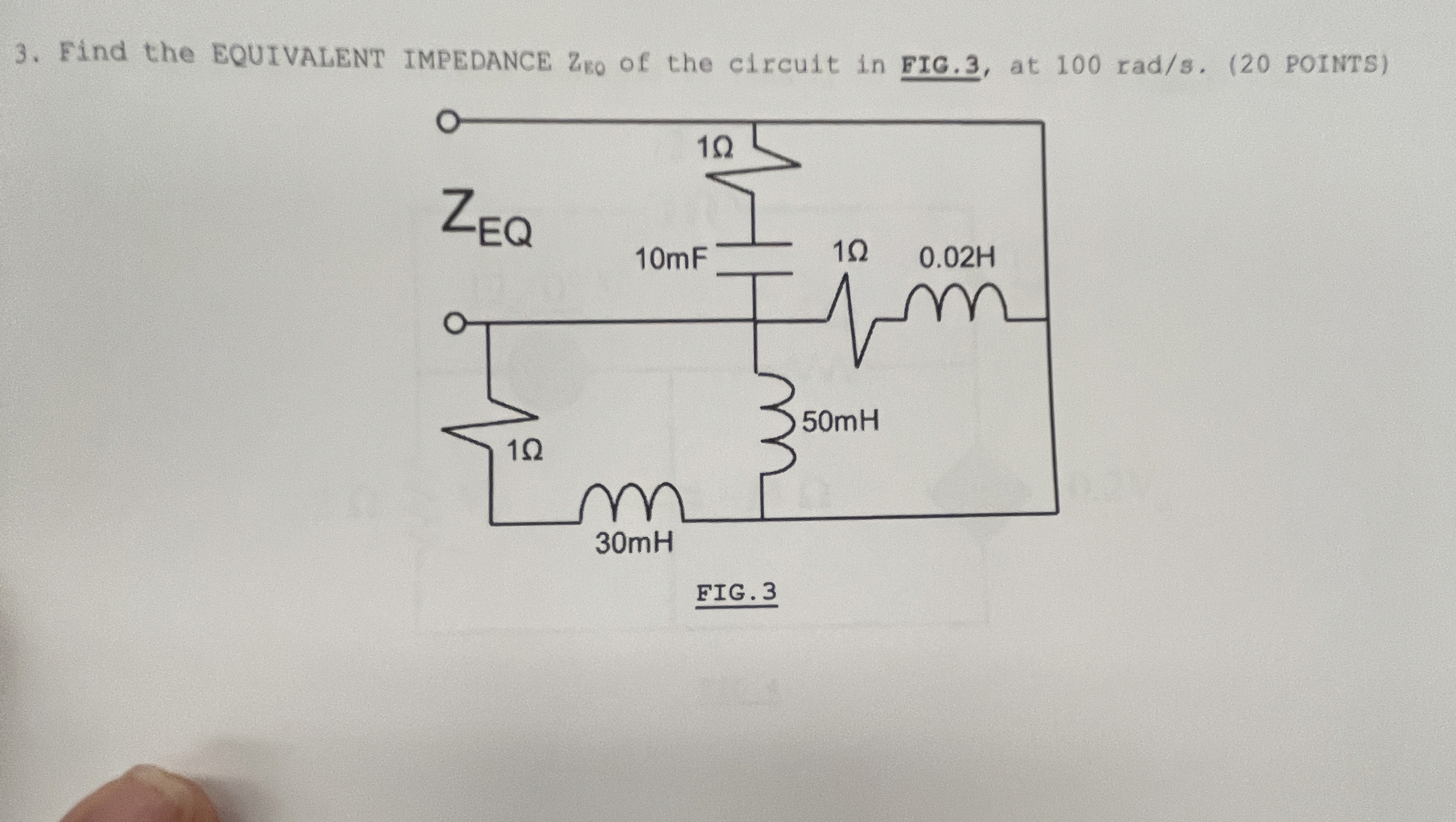 Find the EQUIVALENT IMPEDANCE z B 0 of the