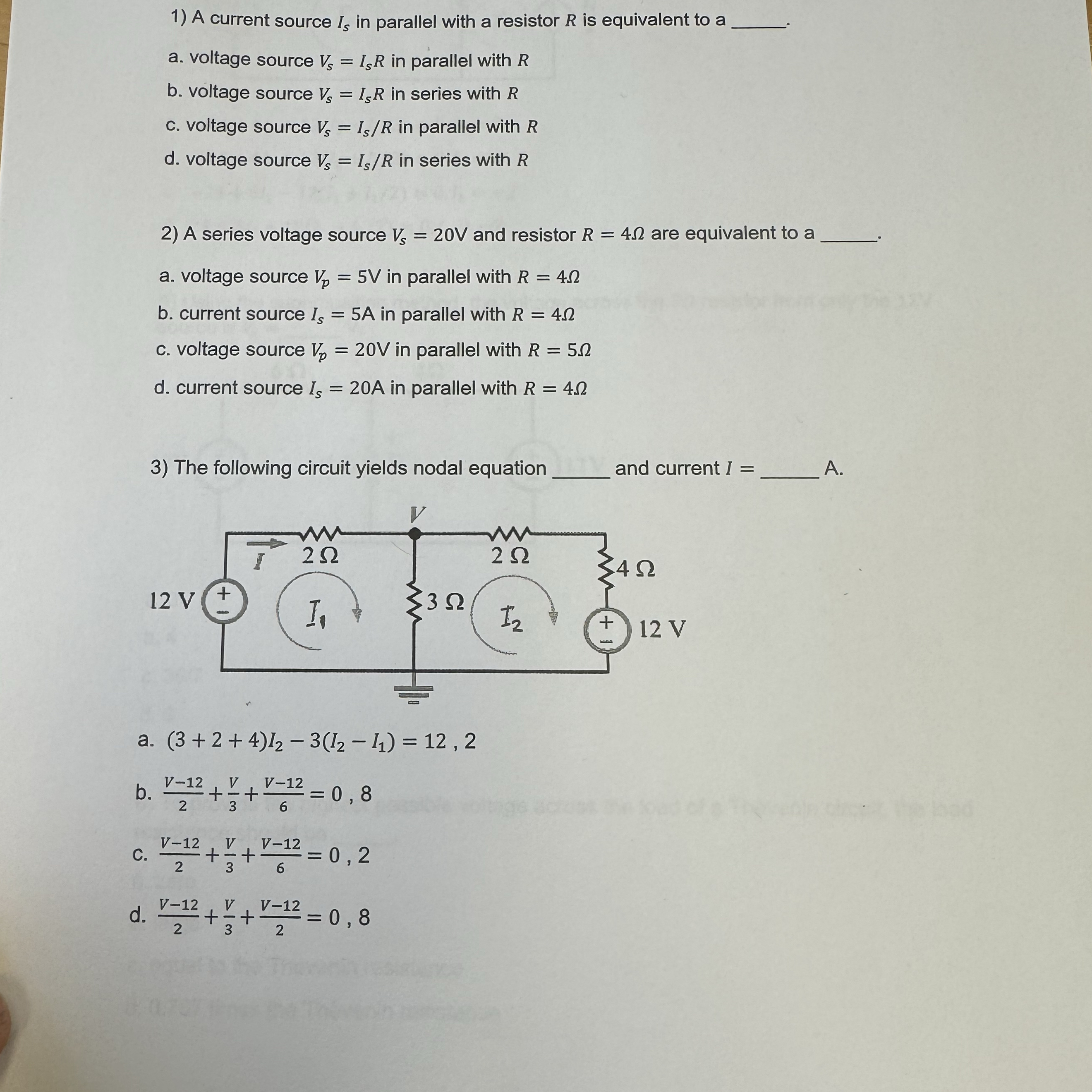 A current source I s in parallel with a resistor