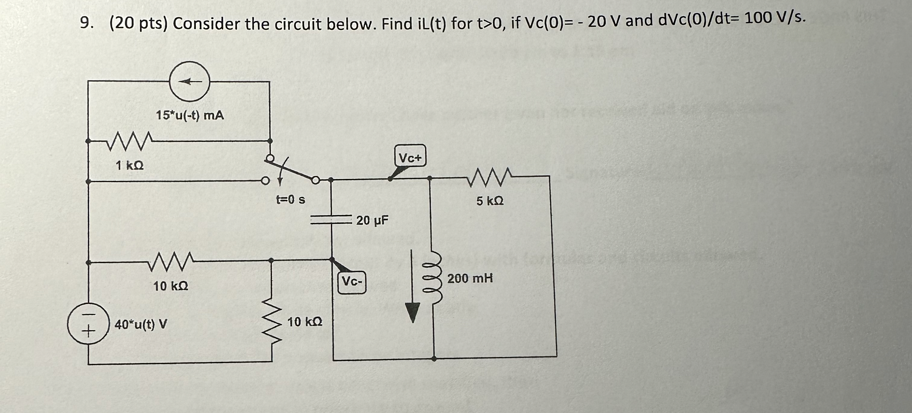 Consider the circuit below. Find iL ( t ) for t  style=
