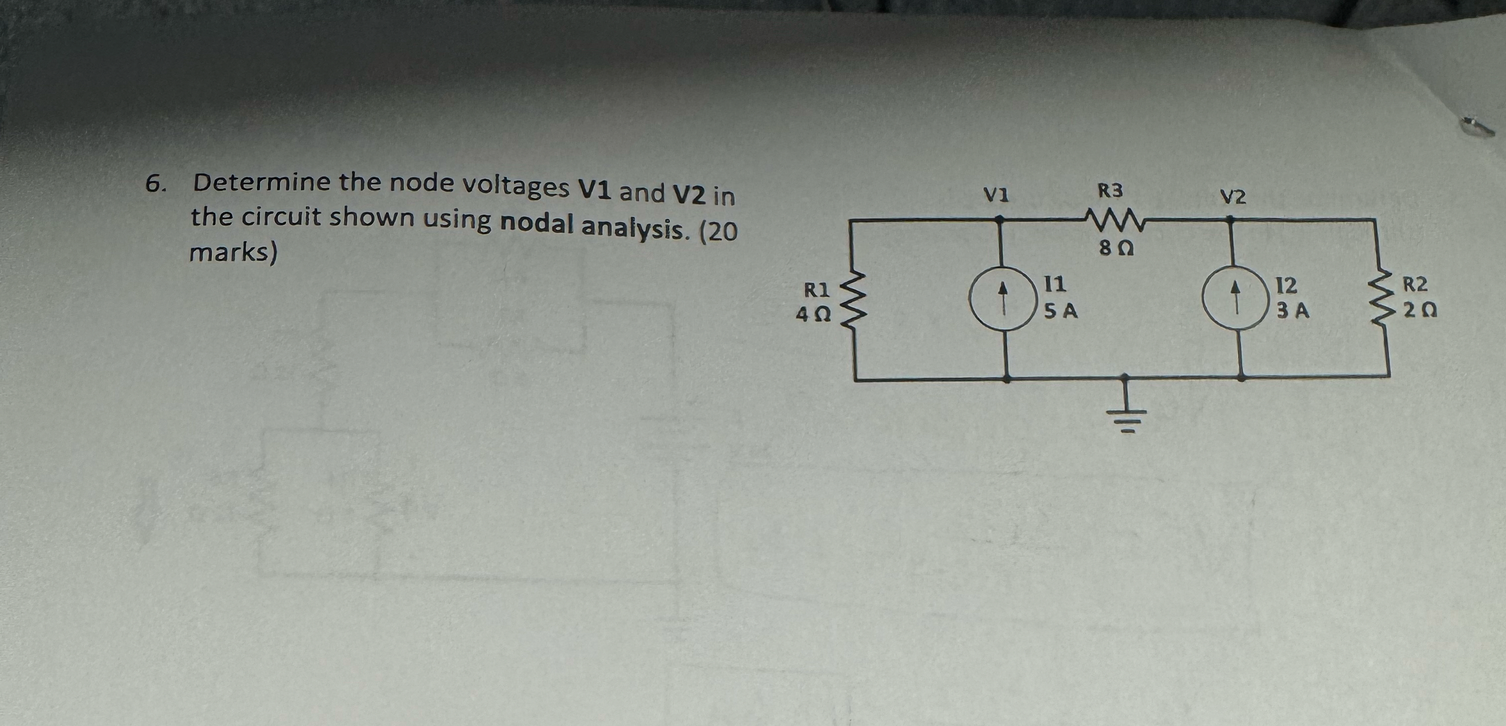 Determine the node voltages V 1 and V 2 in the