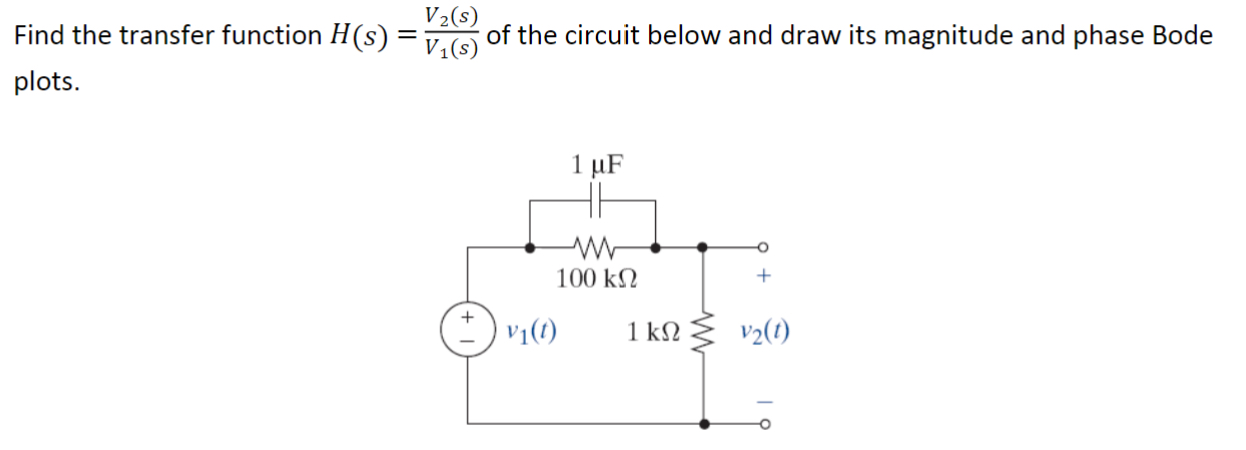 Find the transfer function H ( s ) = V 2 ( s ) V