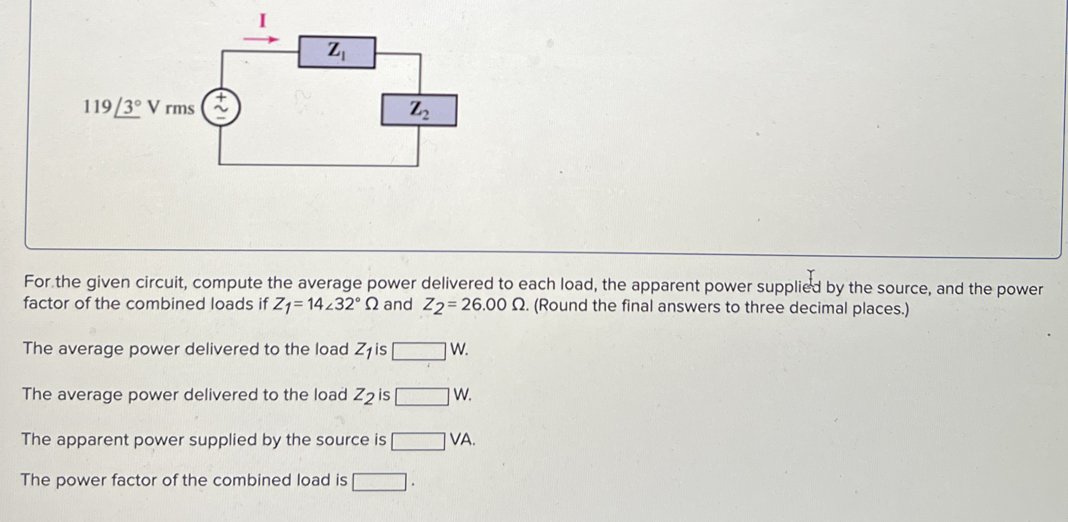 For the given circuit, compute the average power