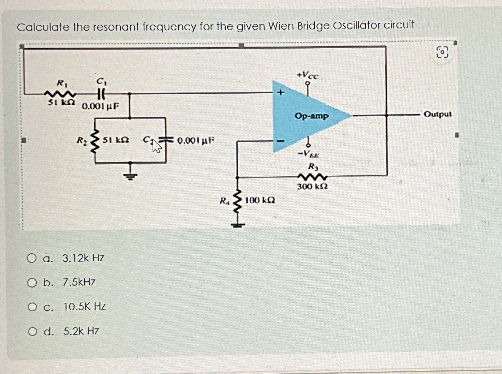 Calculate the resonant frequency for the given