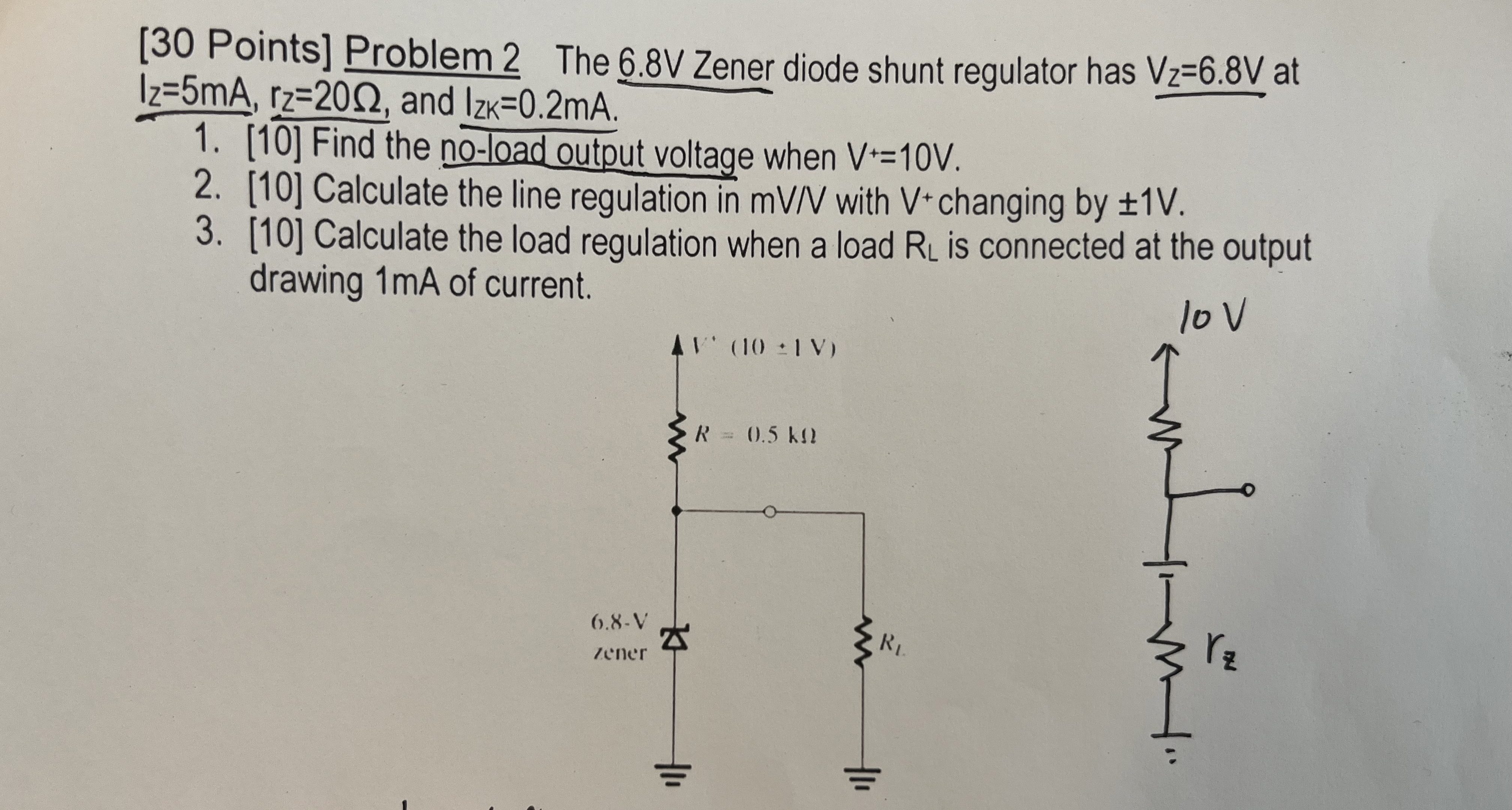 [ 3 0 Points ] Problem 2 The 6 . 8 V Zener diode