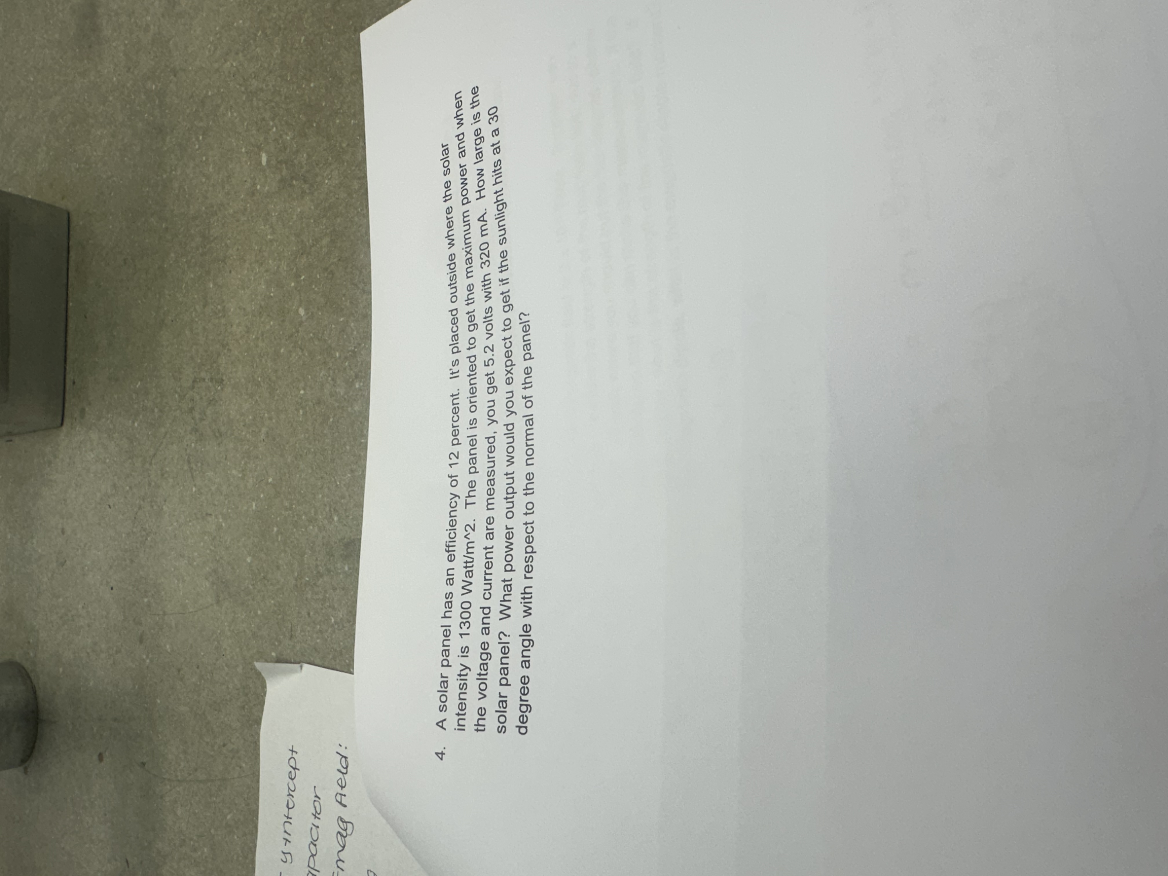 y tercept ypacitor = mag Aeld: 8 4 . A solar