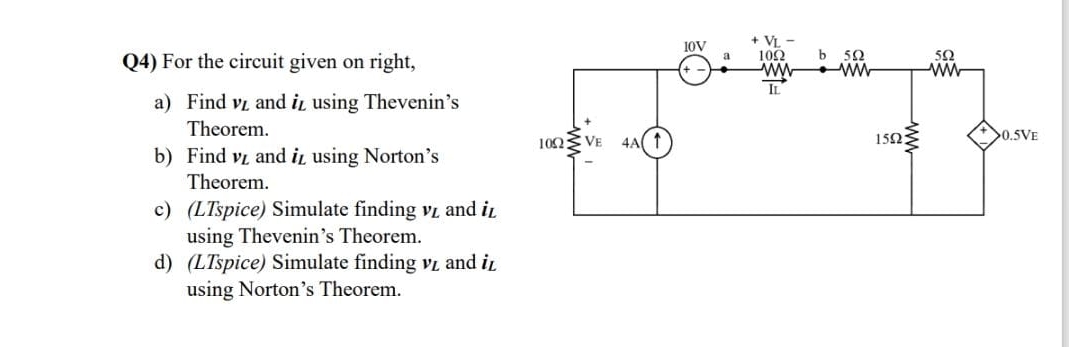Q 4 ) For the circuit given on right, a ) Find v