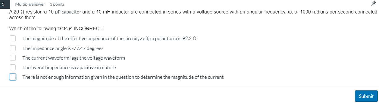 5 Multiple answer 3 points A \ ( 2 0 \ Omega \ )