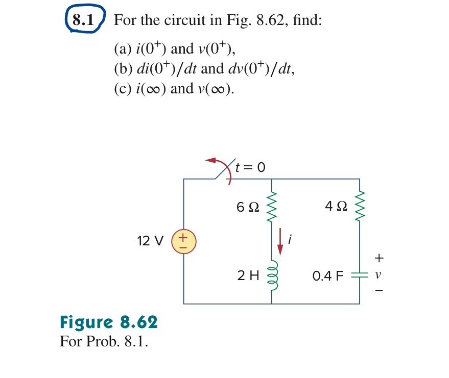 8 . 1 For the circuit in Fig. 8 . 6 2 , find: ( a
