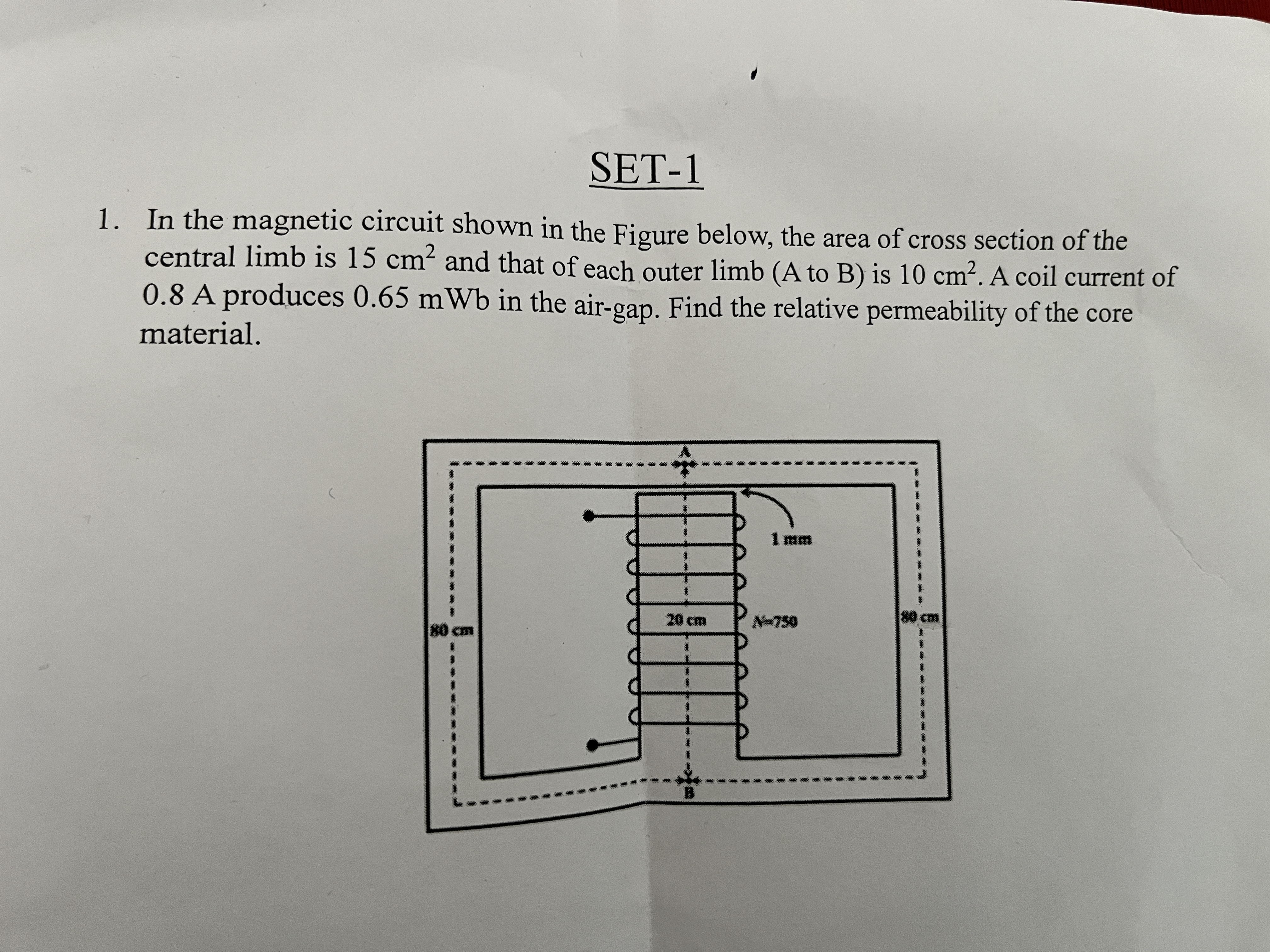 SET - 1 1 . In the magnetic circuit shown in the
