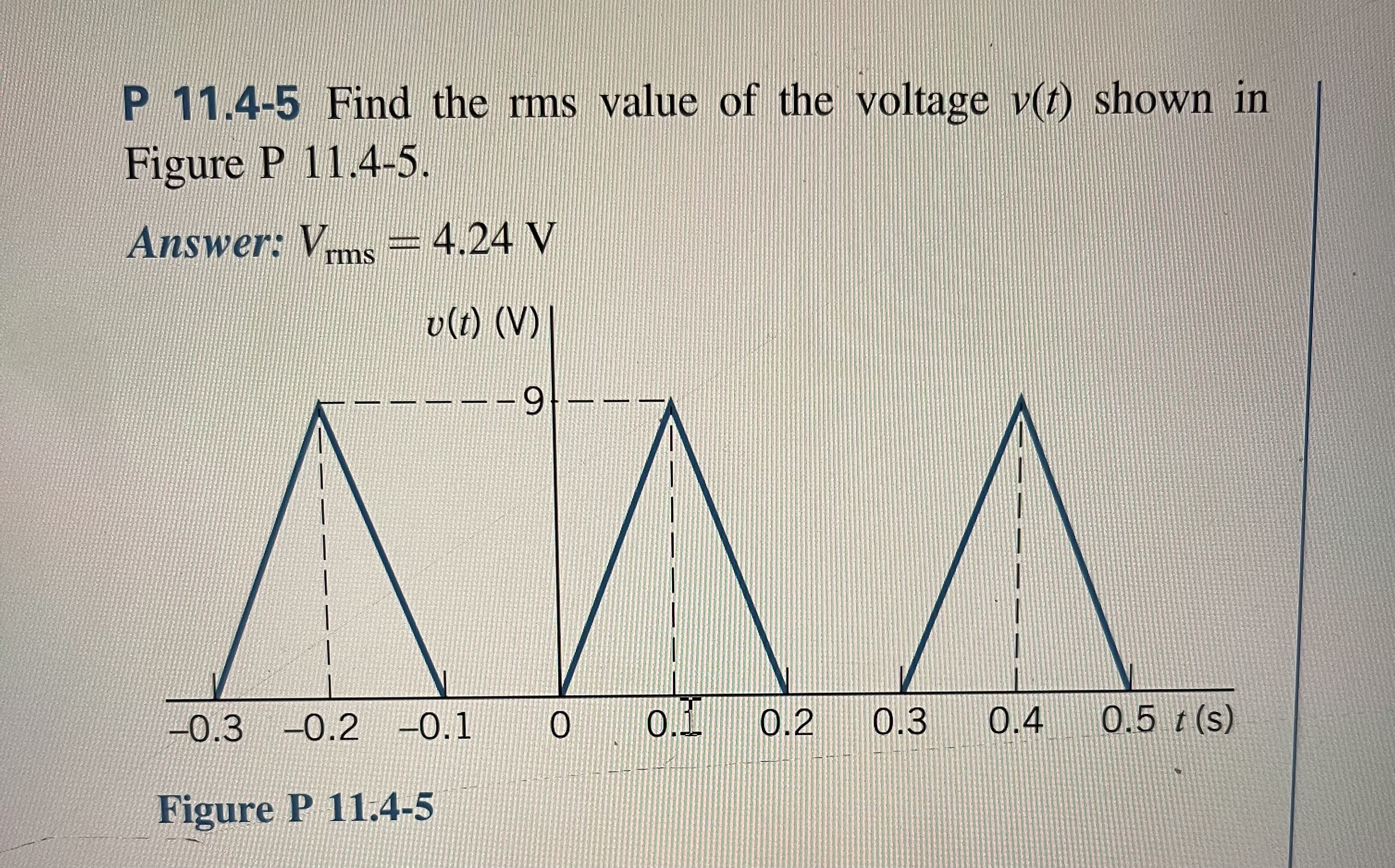 P 1 1 . 4 - 5 Find the rms value of the voltage v