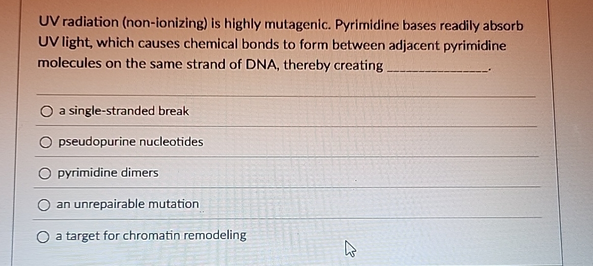 UV radiation ( non - ionizing ) is highly