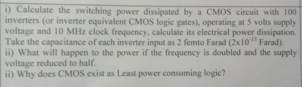 i ) Calculate the switching power dissipated by a