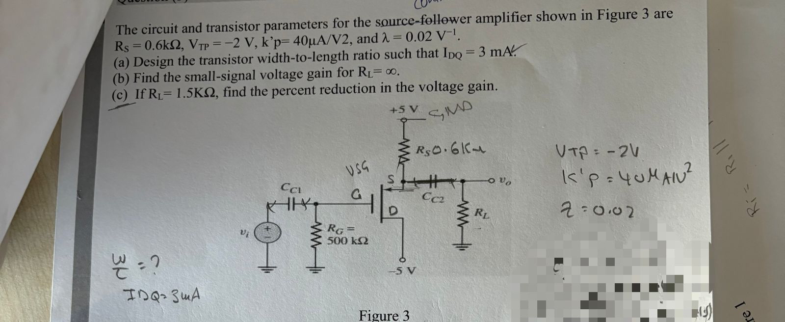 The circuit and transistor parameters for the