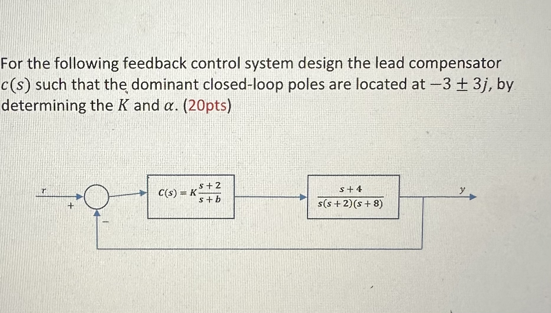 For the following feedback control system design