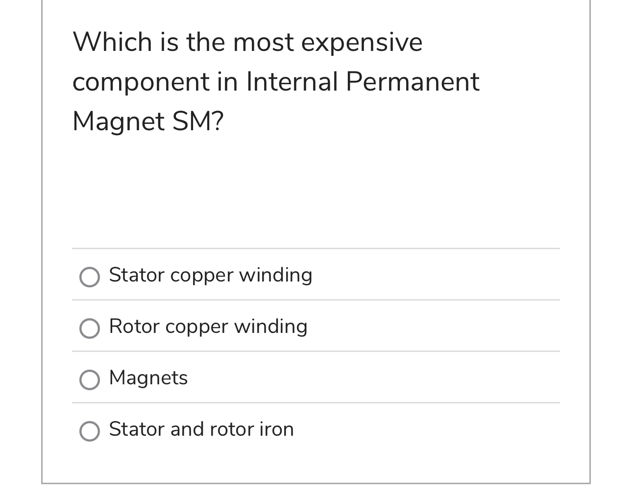 Which is the most expensive component in Internal