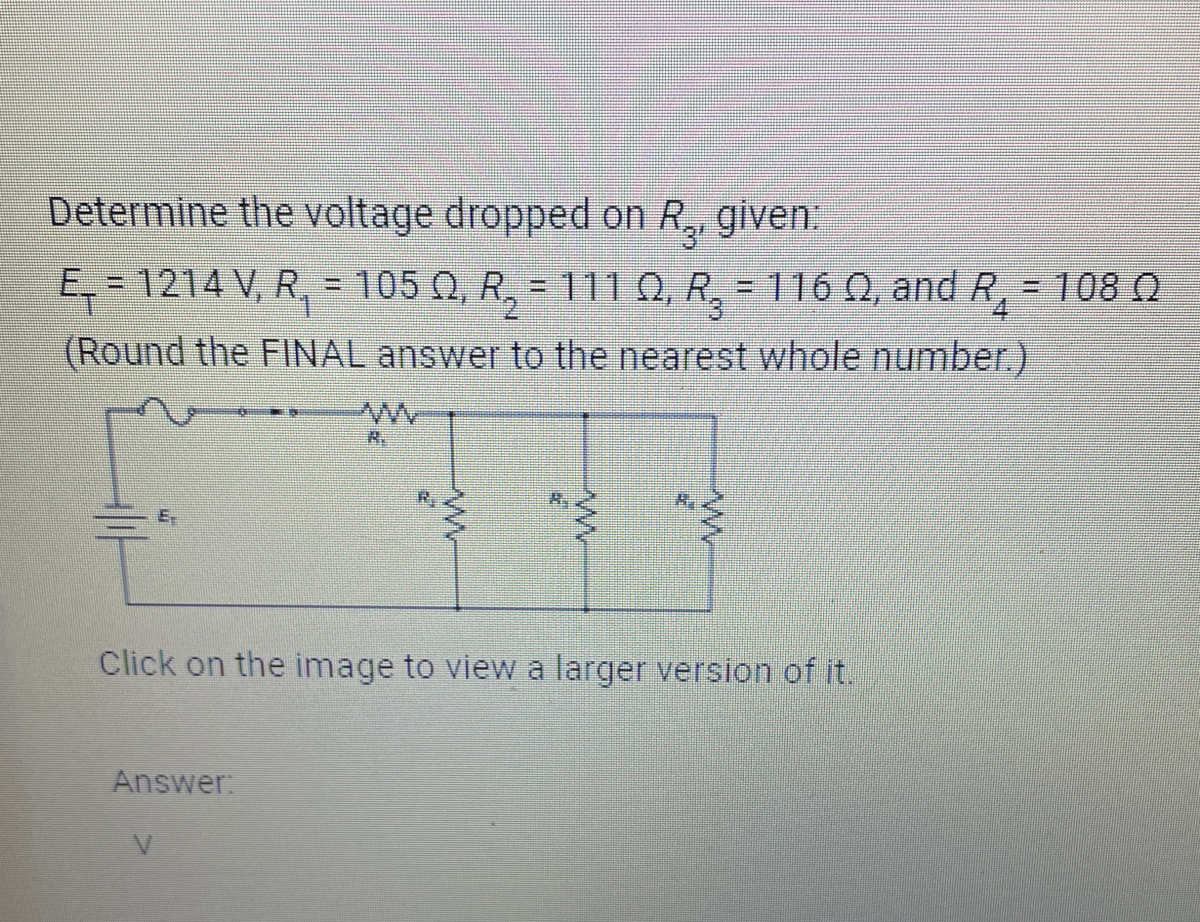 Determine the voltage dropped on R 3 ' , given: E