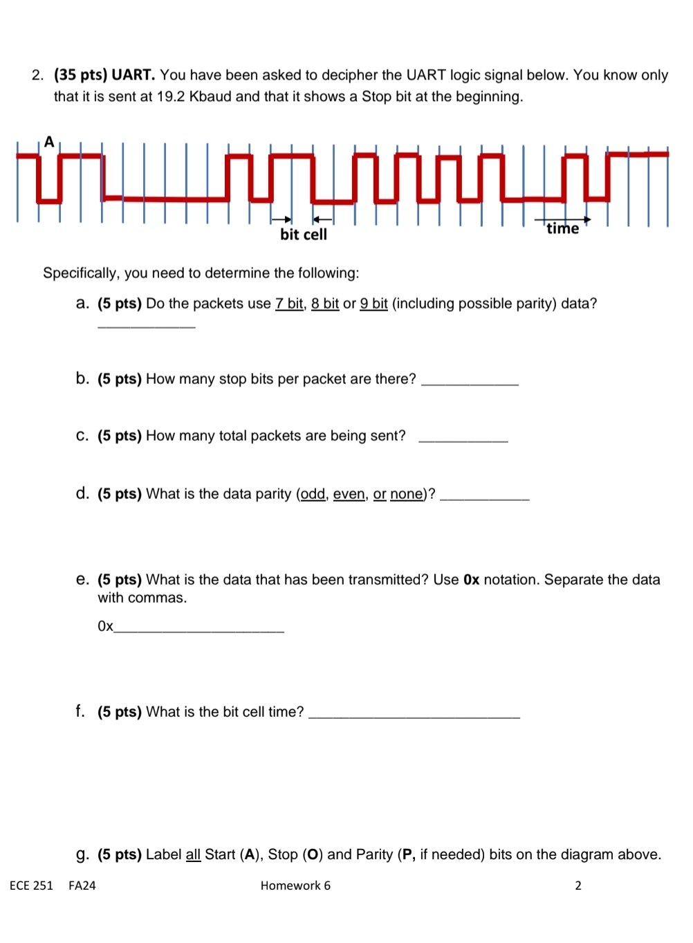 ( 3 5 pts ) UART. You have been asked to decipher
