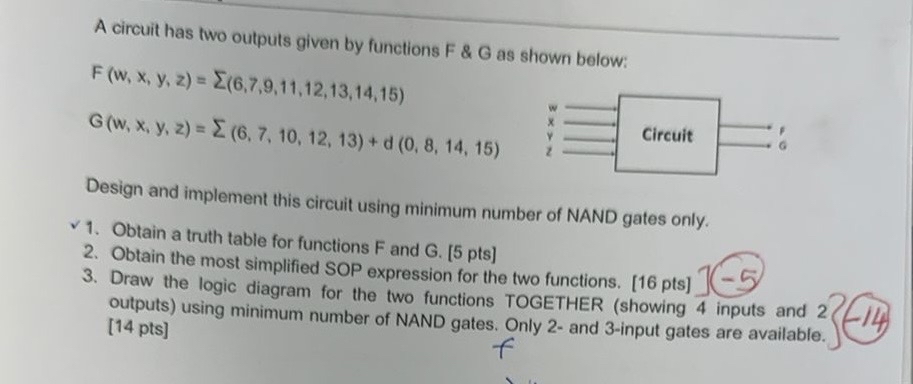 A circuit has two outputs given by functions F &