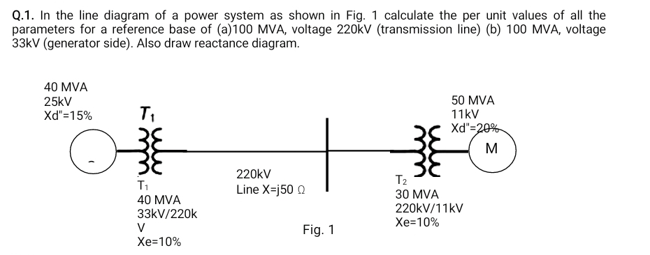 Q . 1 . In the line diagram of a power system as