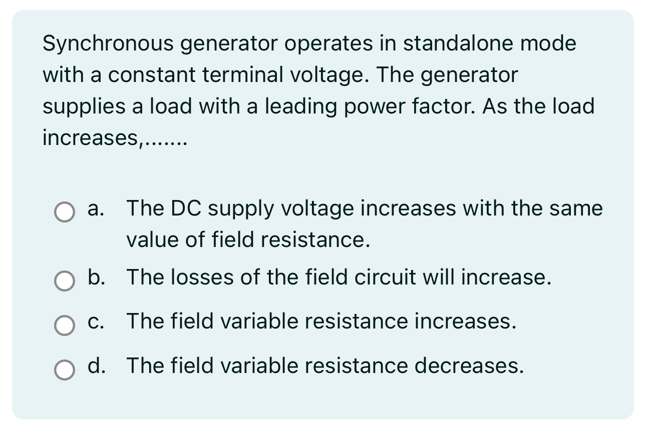 Synchronous generator operates in standalone mode