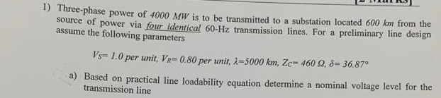 Three - phase power of 4 0 0 0 MW is to be