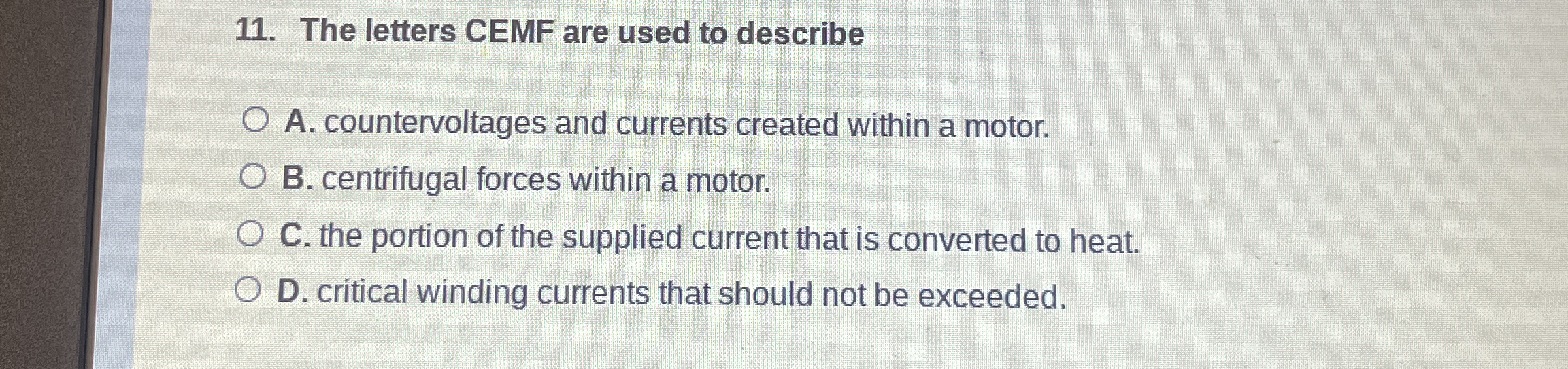 The letters CEMF are used to describe A .