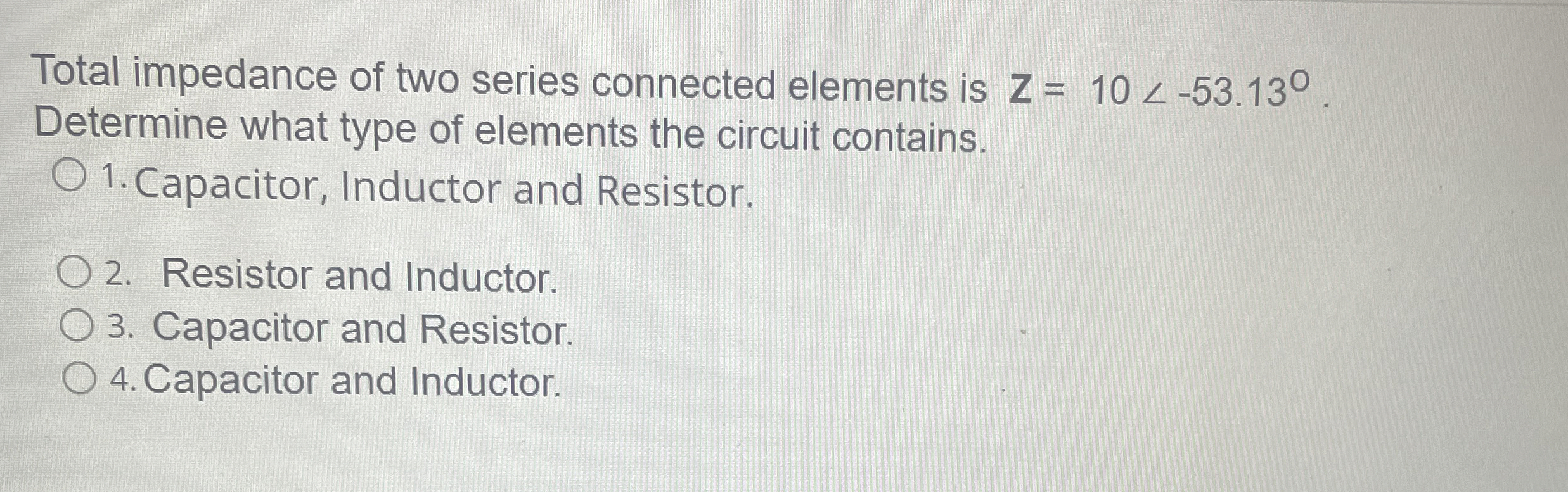 Total impedance of two series connected elements
