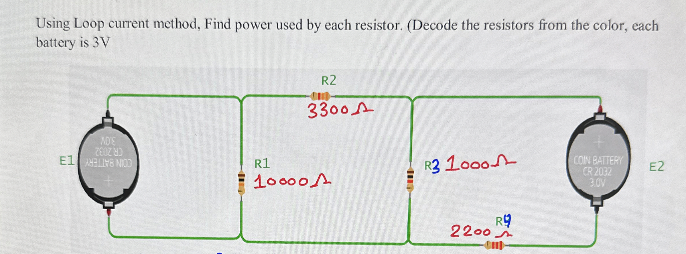 Using Loop current method, Find power used by